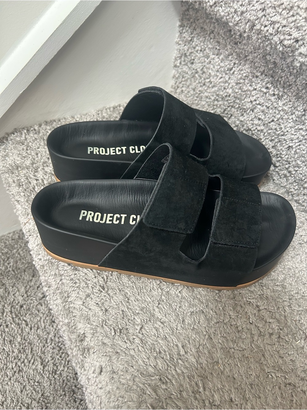Black Suede Double-Strap Platform Sandals